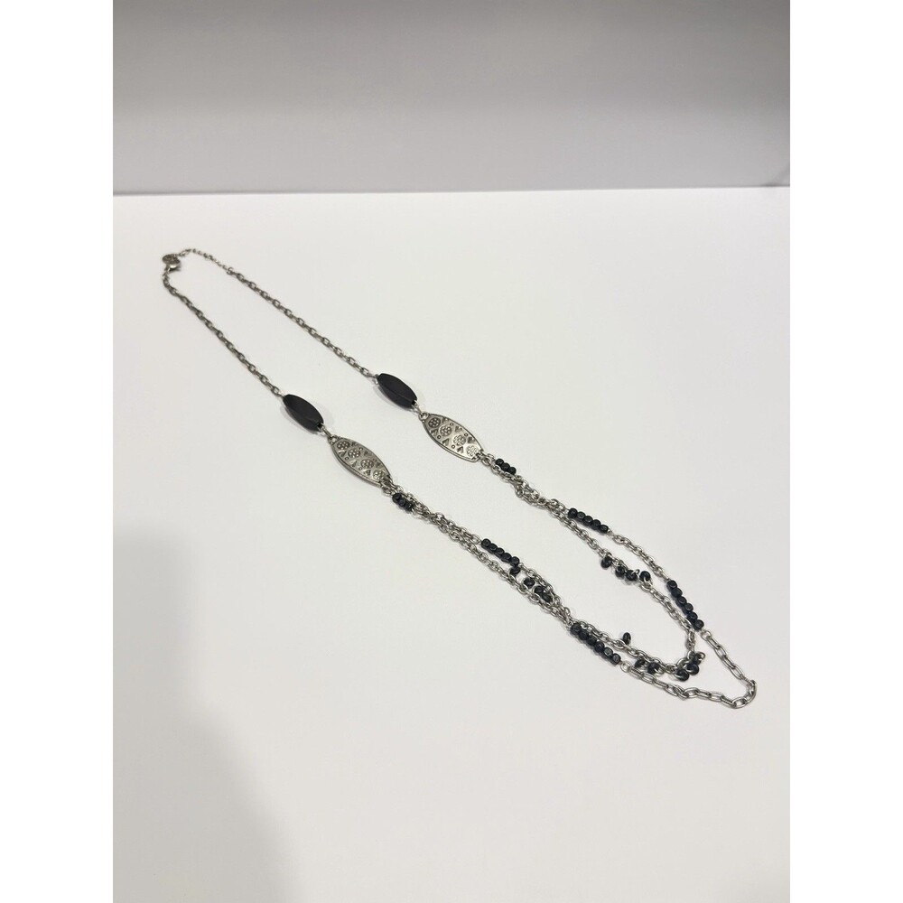 Karma Bella Layered Silver Tone & Black Bead Necklace 18–21” Boho Chic